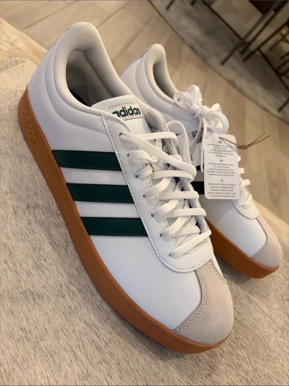 Adidas VL Court Base Sneakers | White/Green Gum Sole | Men’s US 9.5 | NEW No Box